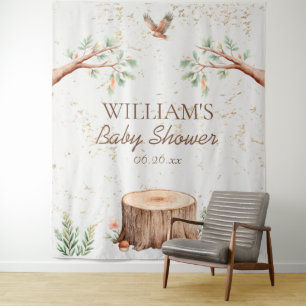 Boho Woodland Baby Shower Backdrop Personalised Tapestry