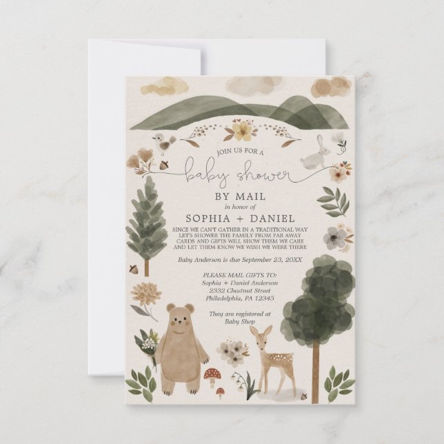 Boho Woodland Baby Shower By Mail Invitation Card (Front)