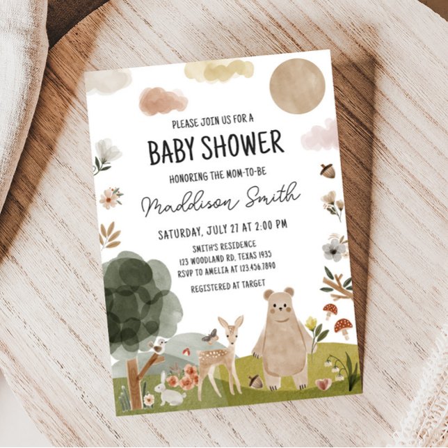 Boho Woodland Baby Shower  Invitation (Boho Woodland Animals Baby Shower Invitation)