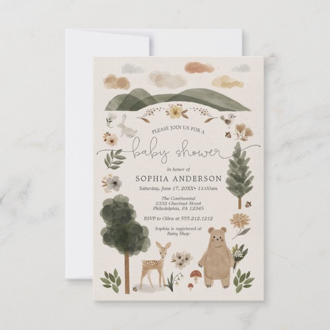 Boho Woodland Baby Shower Invitation Card (Front)