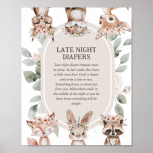 Boho Woodland Baby Shower 'Late Night Diaper' Poster