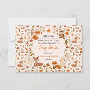 Boho Woodland Baby Shower Rustic Forest Animals Thank You Card