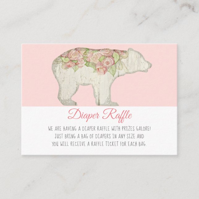 Boho Woodland Bear Baby Girl Shower Diaper Raffle Enclosure Card (Front)