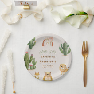 Boho Woodland Bear Lion Fox Cactus Baby Shower Paper Plate