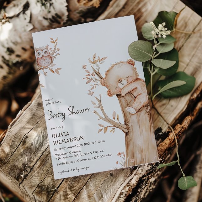 Boho Woodland Bear & Tree Baby Shower Invitation (Creator Uploaded)