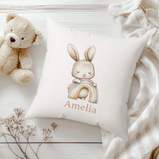 Boho Woodland Bunny Rainbow Nursery Cushion