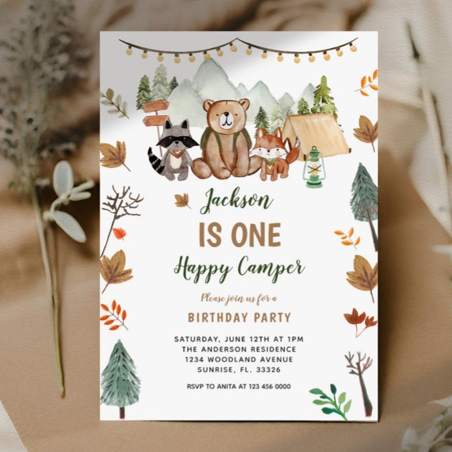 Boho Woodland Camper First Birthday  Invitation (Creator Uploaded)
