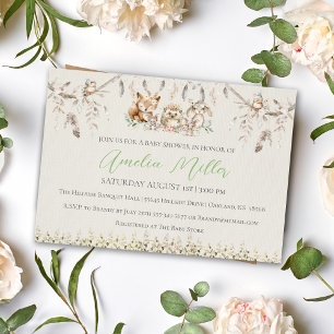 Boho Woodland Critters Baby Shower Invitation