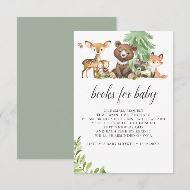 Boho Woodland Cute Animals Books For Baby Enclosure Card (Front/Back)
