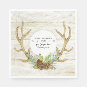 Boho Woodland Deer Antlers n Arrows Baby Shower Napkin