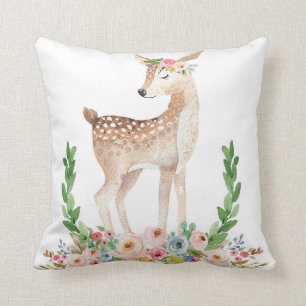 Boho Woodland Deer Baby Nursery Floral Pillow
