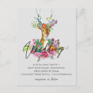 Boho Woodland Deer Floral Budget Wedding Invites Postcard