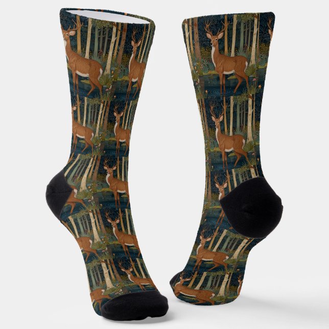Boho Woodland Deer Print Rustic Forest Greenery Socks (Angled)
