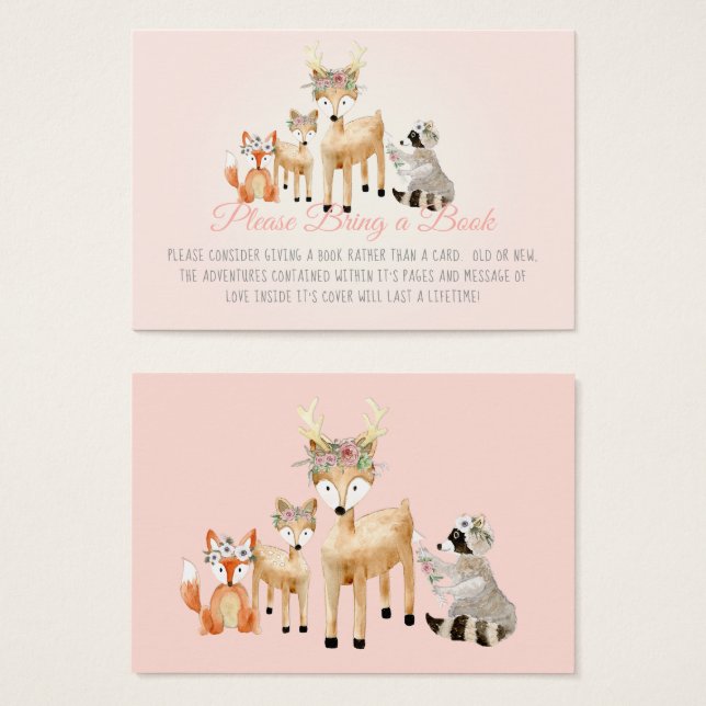 Boho Woodland Deer Racoon Fox Book Instead Card (Front & Back)