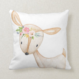 Boho Woodland Deer Watercolor Baby Nursery Pillow