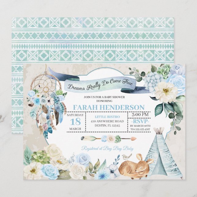 Boho Woodland Dreamcatcher Baby Shower Invitation (Front/Back)