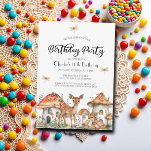 Boho Woodland Forest Animals 10th Birthday Party Invitation