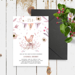 Boho Woodland Forest Bird Baby Shower Invitation