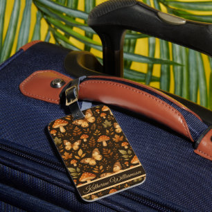 Boho Woodland Forest Mushrooms Custom Name Luggage Tag