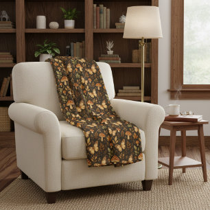 Boho Woodland Forest Mushrooms    Fall Colours Sherpa Blanket
