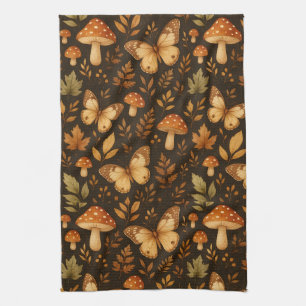 Boho Woodland Forest Mushrooms Fall Colours Tea Towel