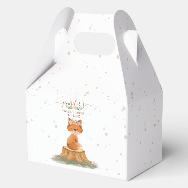 Boho Woodland Fox Baby Shower Floral Script Favour Box (Front)