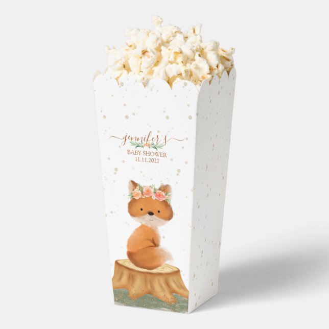 Boho Woodland Fox Baby Shower Floral Wreath Favour Box (Popped)