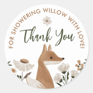 Boho Woodland Fox Baby Shower Round Favour Sticker