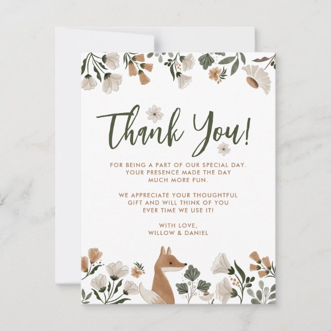 Boho Woodland Fox Baby Shower Thank You Card (Front)