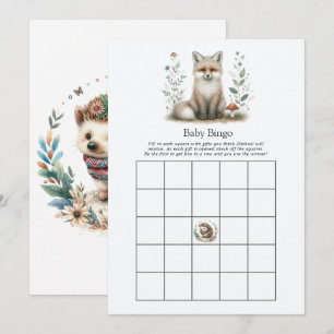 Boho Woodland Fox & Hedgehog Baby Shower Bingo Invitation