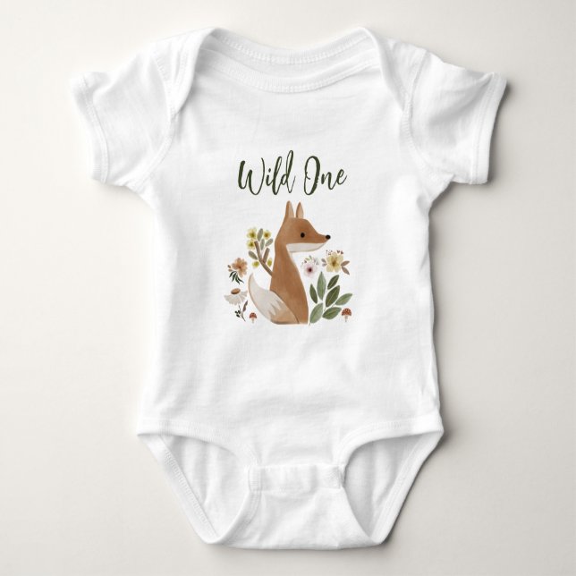 Boho Woodland Fox Wild One Baby Bodysuit   (Front)