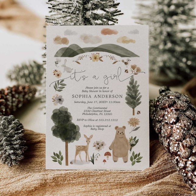 Boho Woodland Girl Baby Shower Invitation Card (Creator Uploaded)