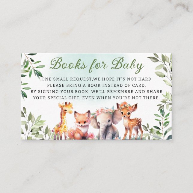 Boho Woodland Greenery Animals Books for baby  Enclosure Card (Front)