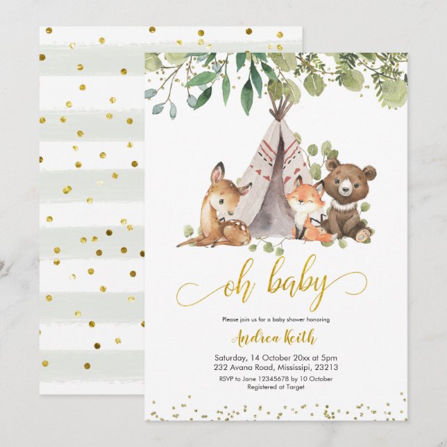 Boho Woodland Greenery Baby Shower Invitation (Front/Back)