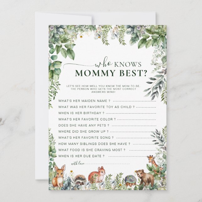 Boho Woodland Greenery Who Knows Mummy Best Game (Front)