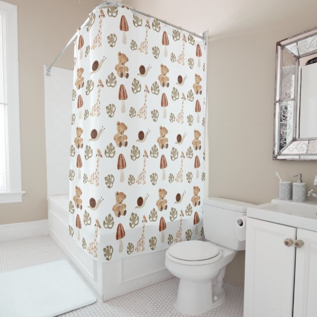 Boho Woodland Jungle Animal Pattern Shower Curtain (In Situ)