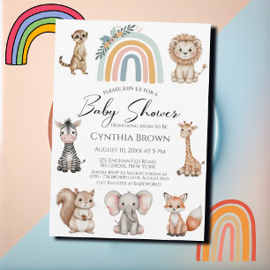 Boho Woodland Jungle Animals Baby Shower Invitation