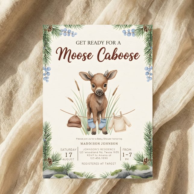 boho woodland moose greenery baby shower invitation (Creator Uploaded)