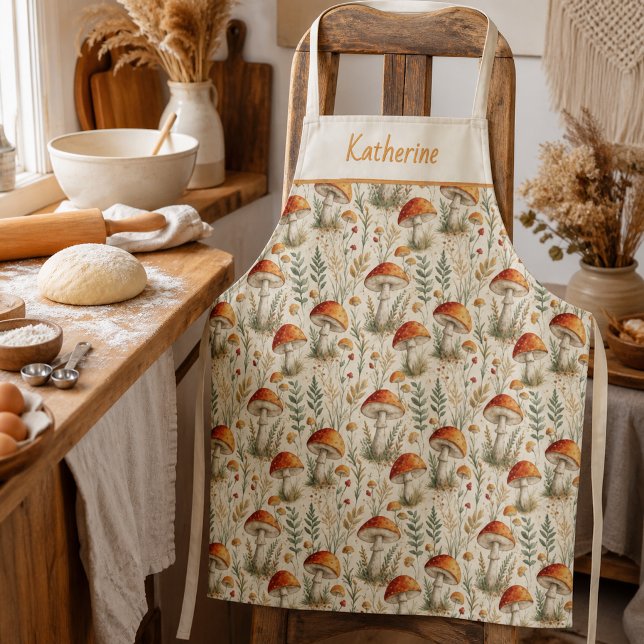 Boho Woodland Mushroom Pattern Apron (Creator Uploaded)