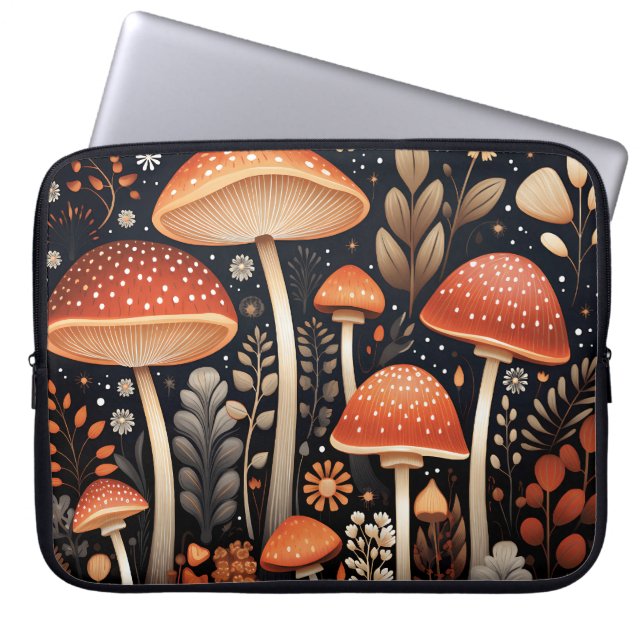 Boho Woodland mushroom pattern Laptop Sleeve (Front)