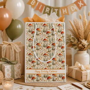 Boho Woodland Mushroom Pattern Medium Gift Bag