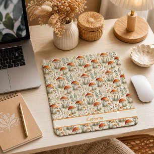 Boho Woodland Mushroom Pattern Mouse Mat