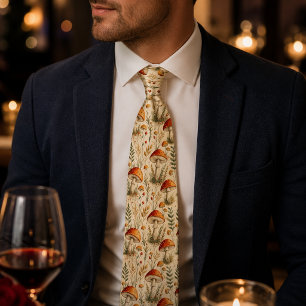 Boho Woodland Mushroom Pattern Tie