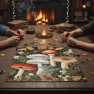 Boho Woodland Mushrooms Wildflower Garden Jigsaw Puzzle