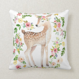 Boho Woodland Nursery Deer Watercolor Baby Pillow