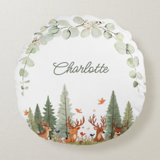 Boho Woodland Nursery Gift for Baby Boy or Girl Round Cushion