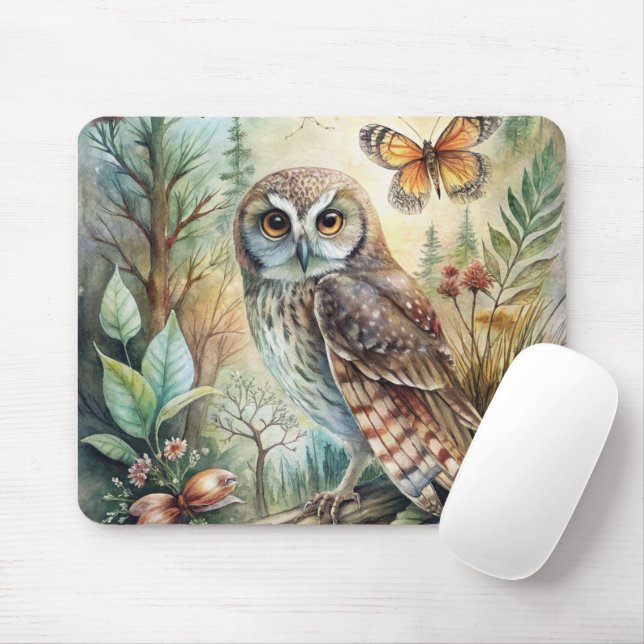 Boho Woodland Owl Mouse Mat (With Mouse)