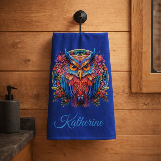 Boho Woodland Owl Script Name Bath Towel Set (Creator Uploaded)
