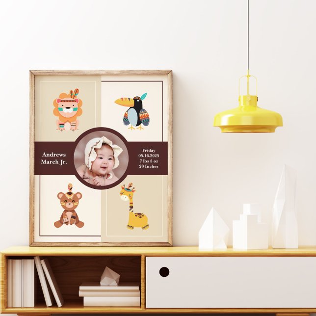 Boho Woodland Photo Birth Announcement Newborn Poster (Creator Uploaded)