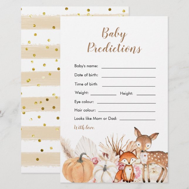 Boho Woodland Pumpkin Baby Prediction Card (Front/Back)